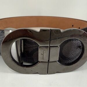 Salvatore Ferragamo Brown Canvas Signature Gancini Belt with Gunmetal Buckle